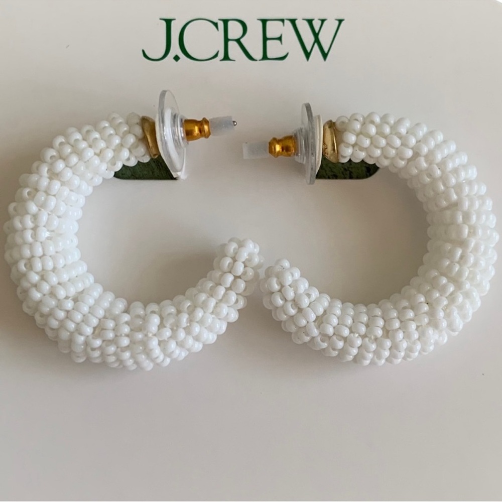 J.Crew White Beaded Hoop Earrings